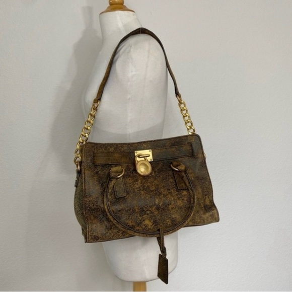 Michael Kors Handbags - Michael Kors Women's Bronze Metallic Hamilton Gold Chunky Chain Strap Satchel